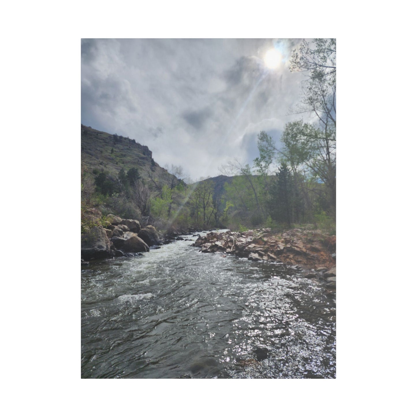 Clear Creek, CO in Spring Landscape Satin Canvas Print — Stretched Wall Art